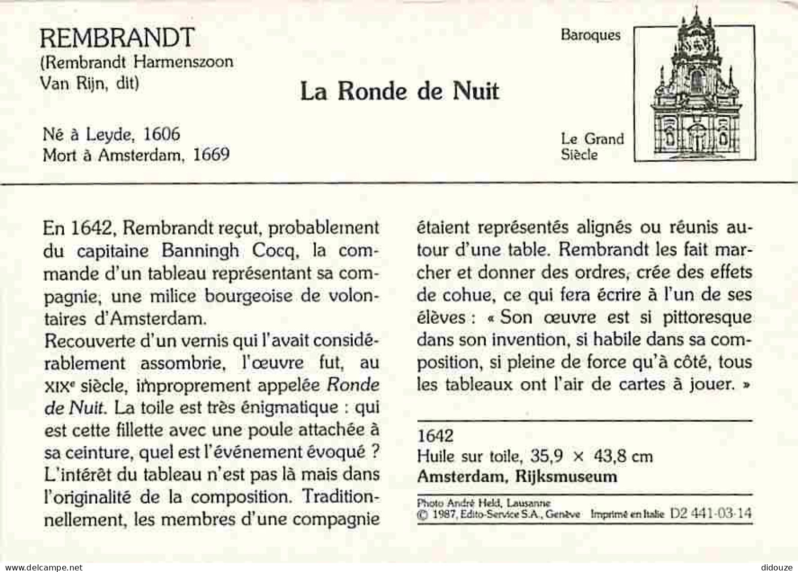 Art - Peinture - Rembrandt Harmensz Van Rijn - La Ronde De Nuit - Description De La Carte Au Dos - Carte Neuve - CPM - V - Malerei & Gemälde