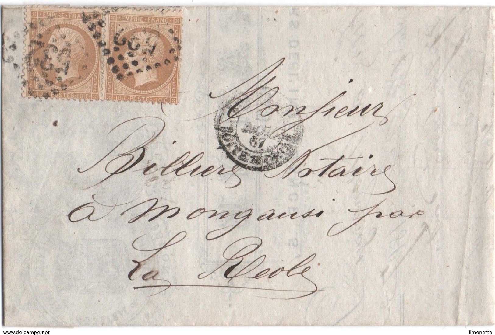 France- 1867 - Sur Enveloppe -Napoléon III -paire Du10 Cts Bistre  Yvert N° 21 - - Oblit- G.C - 532 - 1862 Napoléon III.