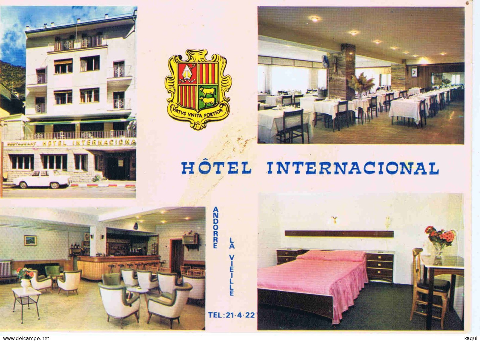 VALLS D'ANDORRA - ANDORRA LA VELLA - HOTEL INTERNACIONAL En 4 Vues + Blason - Cartes APA - As De Coeur - Andorre