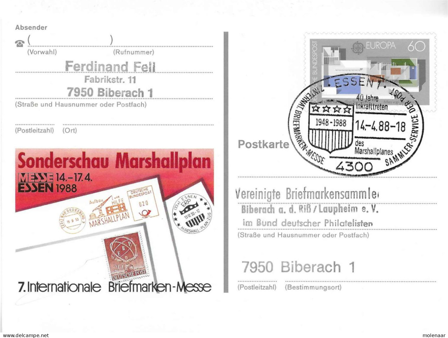 Postzegels > Europa > Duitsland > West-Duitsland >  Gebruikt  60pfg 7.Int. Briefmarken Messe (17356) - Postcards - Used