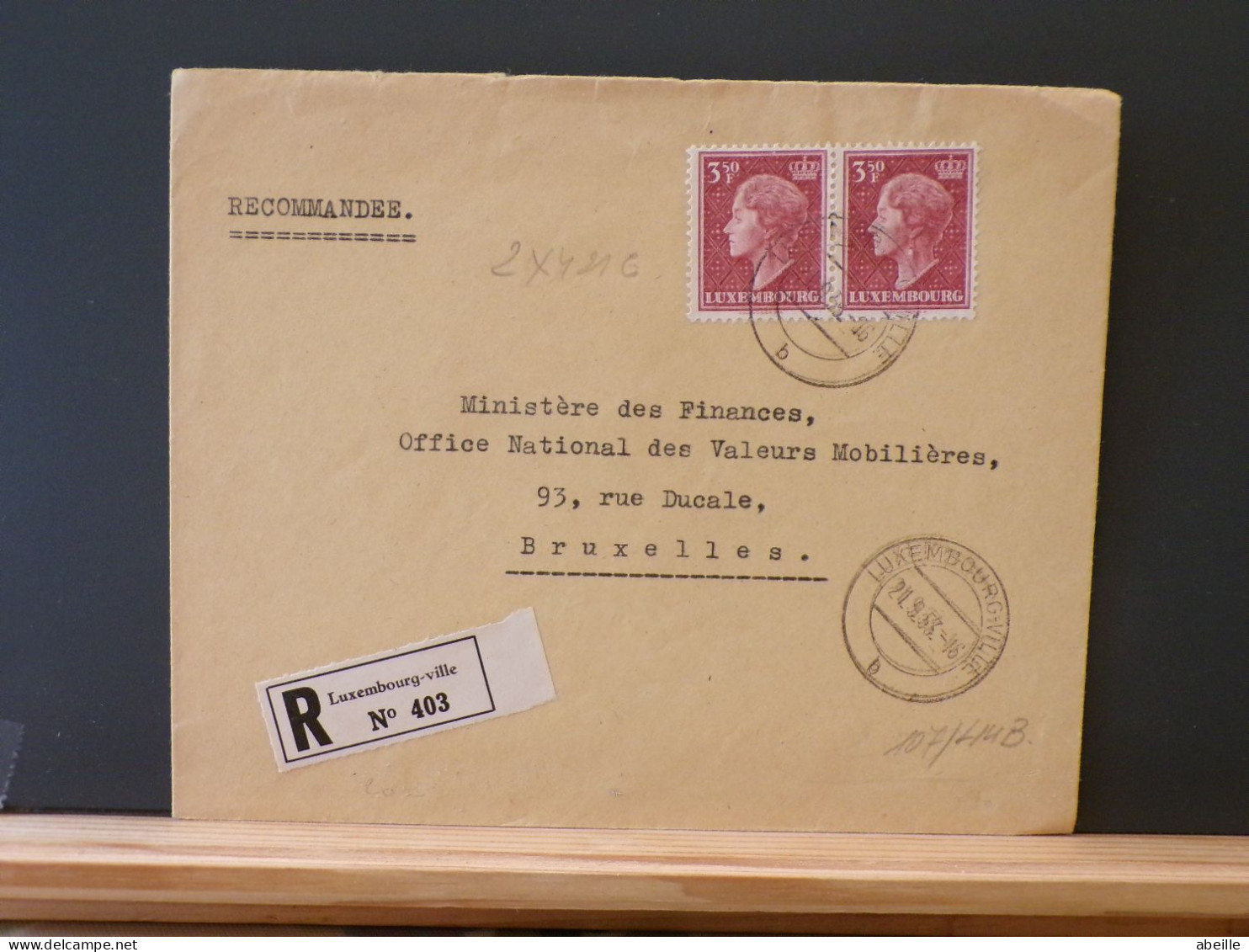 107/044B LETTRE RECOMM. LUX POUR LA BELG.  1953 - Postal Stationery