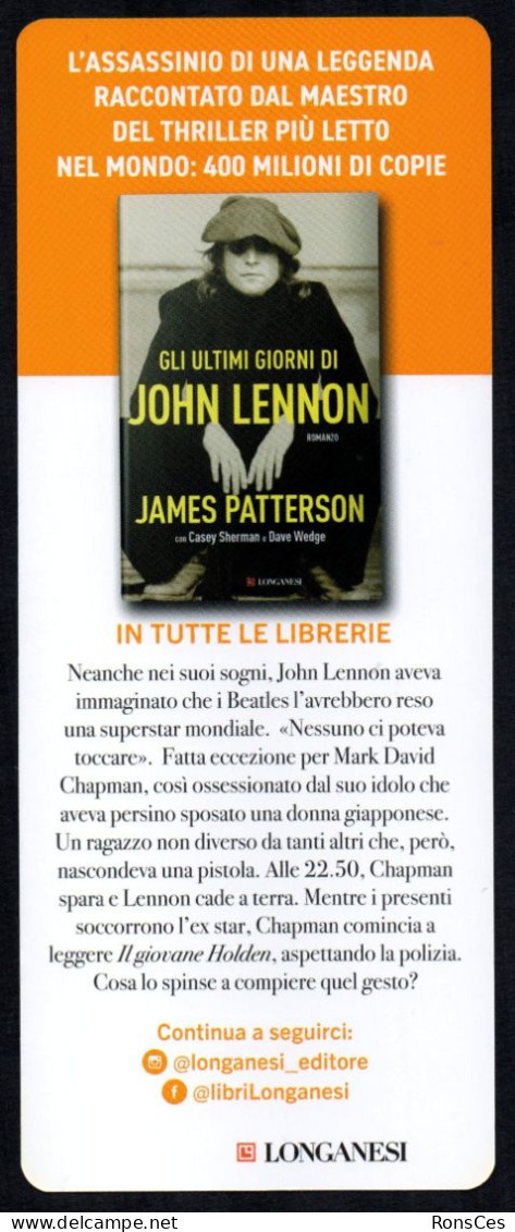 LITERATURE / MUSIC / BOOKS ITALIA SEGNALIBRO / BOOKMARK LONGANESI - PATTERSON: JOHN LENNON - FERRERO: BLU DI PRUSSIA - I - Segnalibri