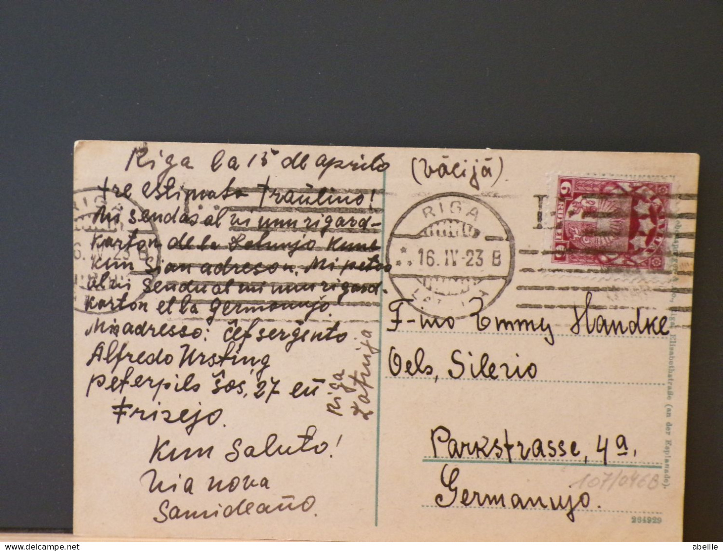 107/046B CP RIGA   1923 POUR ALLEMAGNE - Lettonie