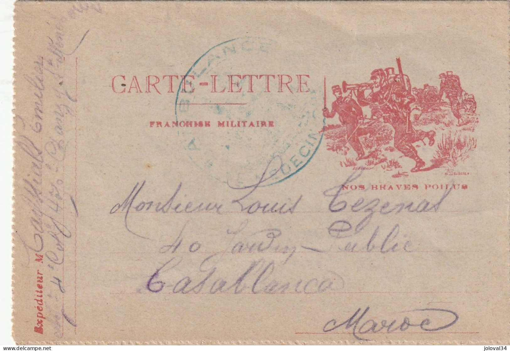 Carte Lettre Illustrée Nos Braves POILUS Franchise Militaire Hôpital Chanzy STE MENEHOULD 30/10/1915 - Casablanca Maroc - Brieven En Documenten