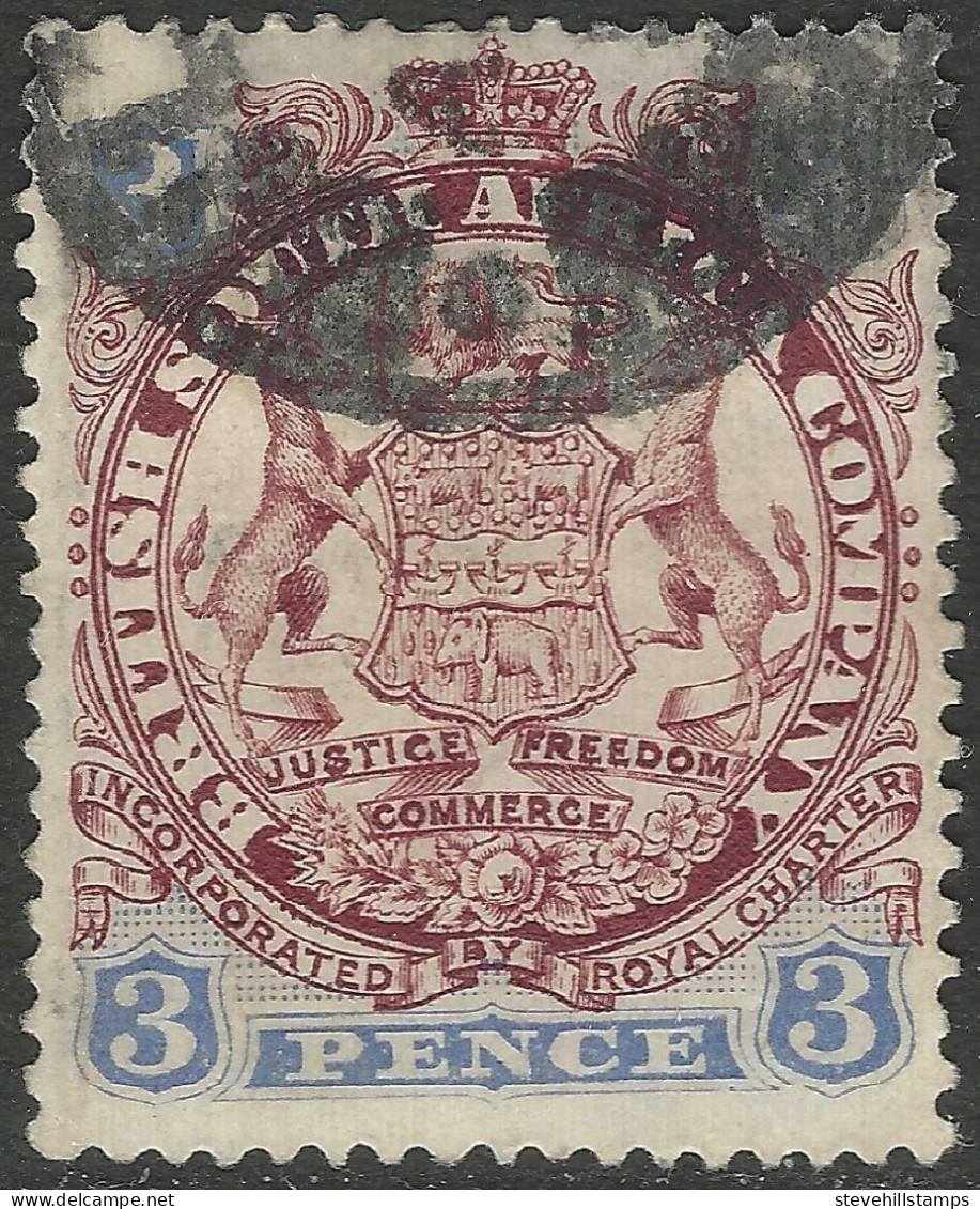 British South Africa Company (Rhodesia). 1896 Arms. Die I. 3d Used. SG 31 - Rodesia Del Sur (...-1964)