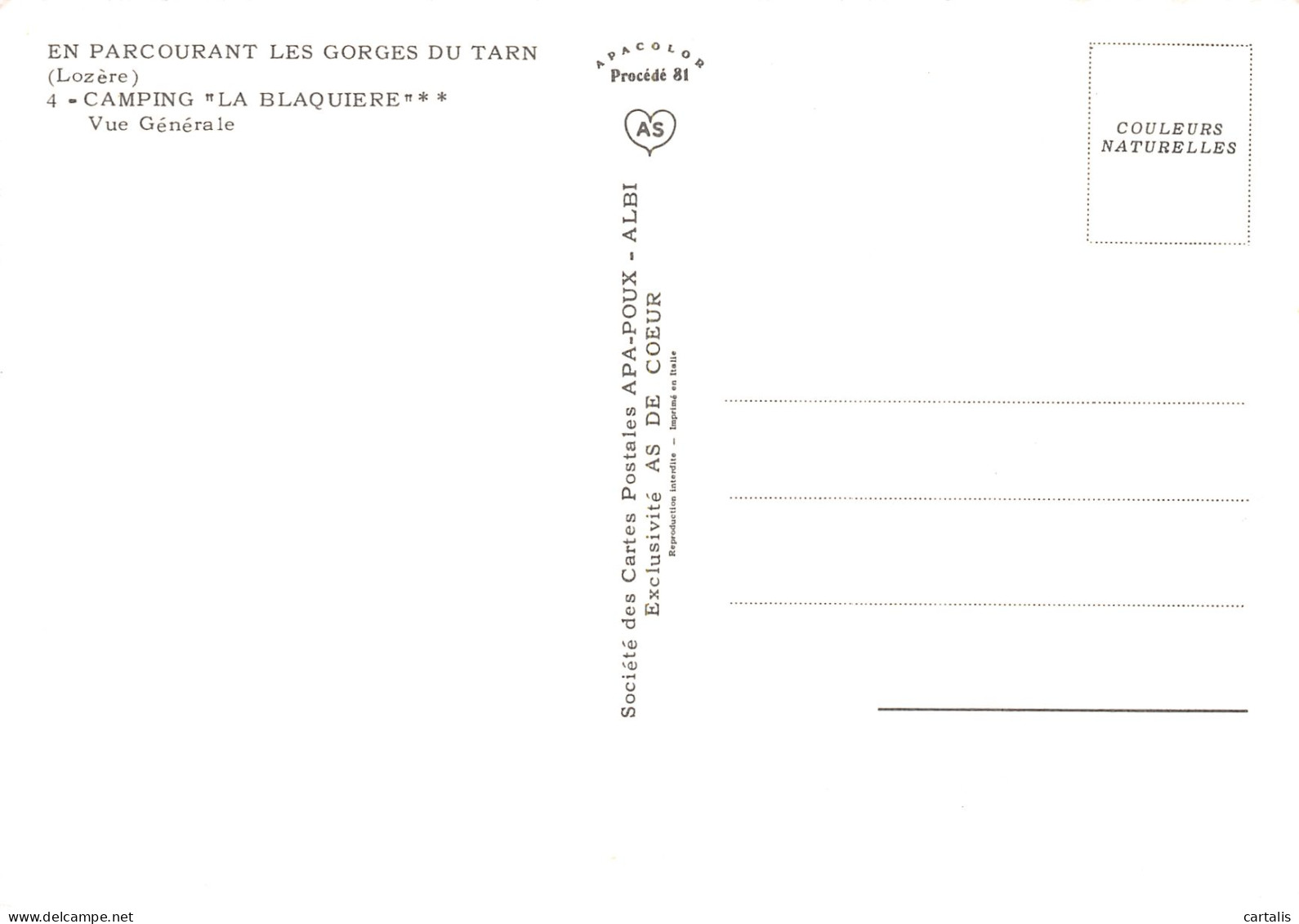 48-GORGES DU TARN CAMPING LA BLAQUIERE-N°3807-C/0025 - Unused Stamps