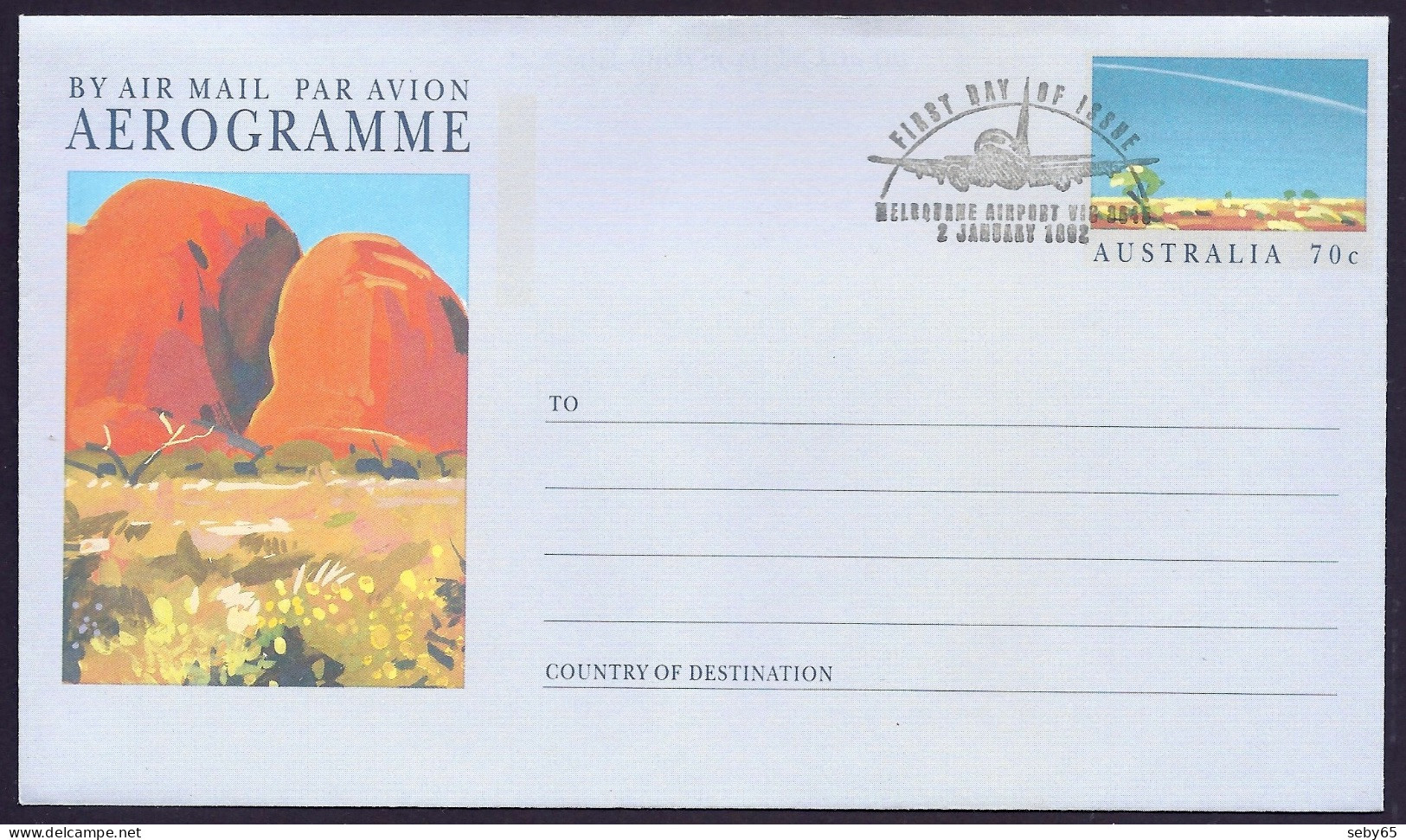 Australia 1992 Aerogramme - Landscapes, Paysages Uluru, Paintings, Aviation, Tourism, Tourisme 70c - Set Of 5 Postmarked - Aerogrammi