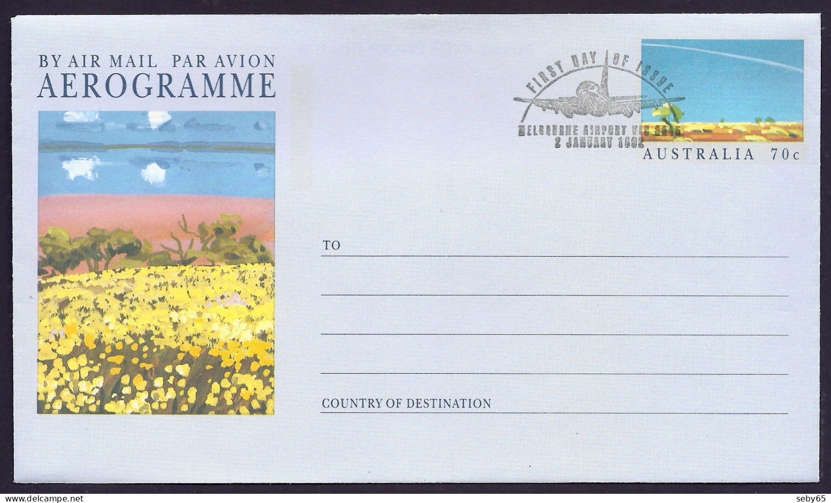 Australia 1992 Aerogramme - Landscapes, Paysages Uluru, Paintings, Aviation, Tourism, Tourisme 70c - Set Of 5 Postmarked - Aerograms