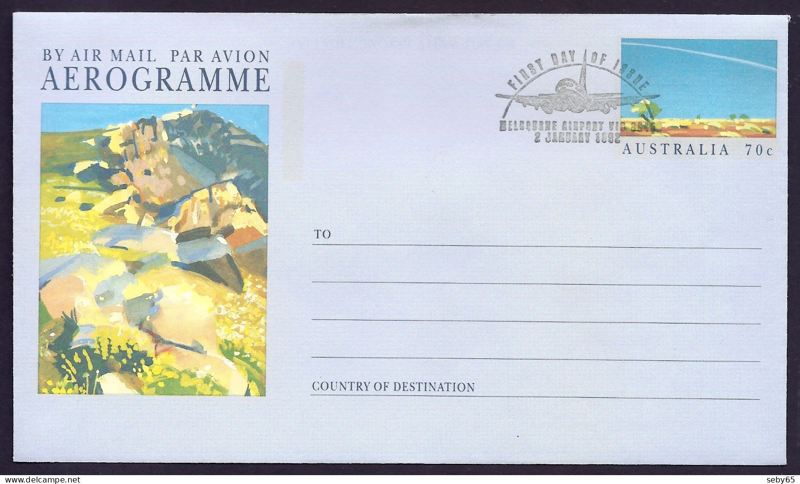 Australia 1992 Aerogramme - Landscapes, Paysages Uluru, Paintings, Aviation, Tourism, Tourisme 70c - Set Of 5 Postmarked - Luchtpostbladen