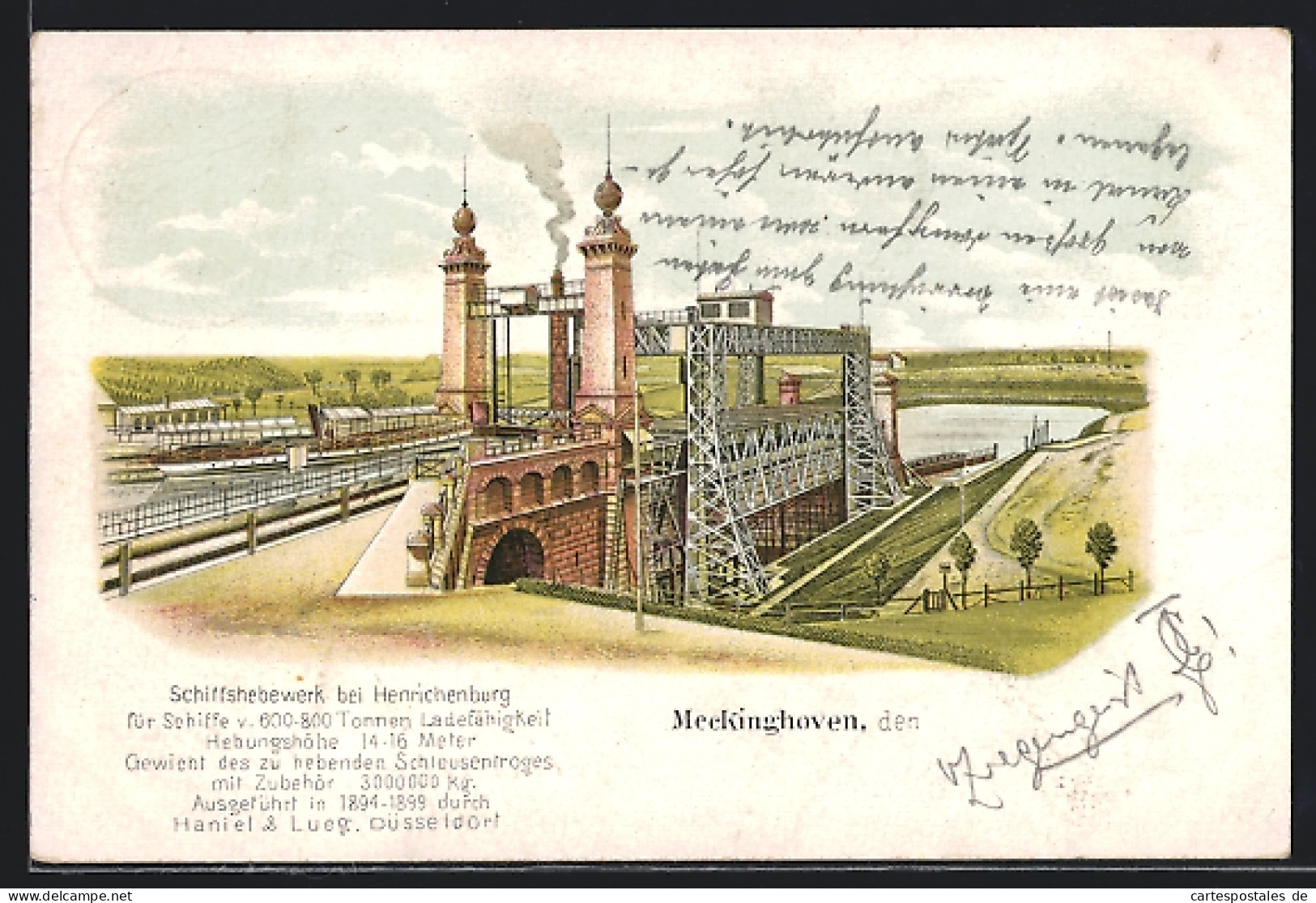 Lithographie Meckinghoven, Das Schiffshebewerk Bei Henrichenburg  - Altri & Non Classificati