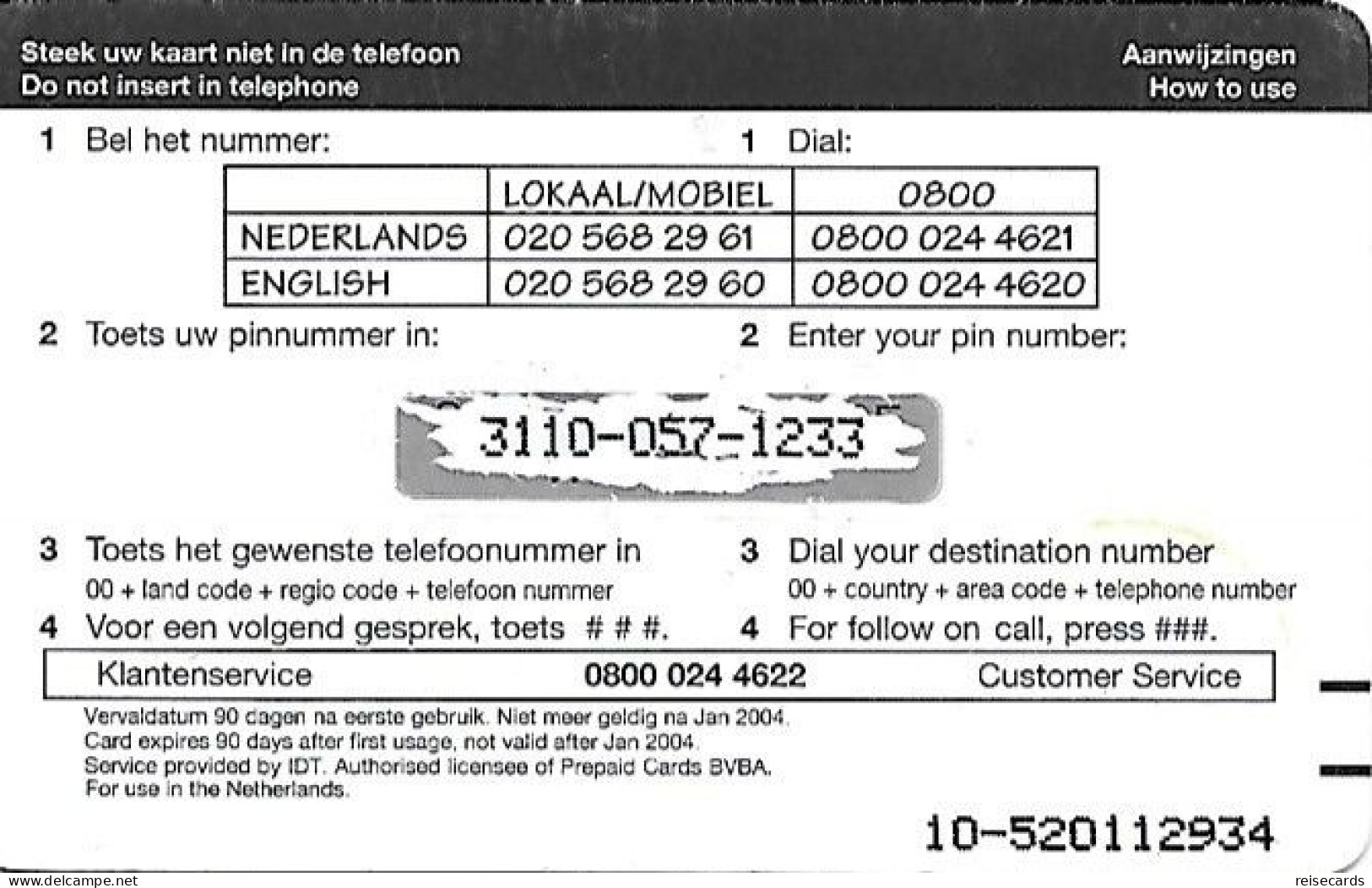 Netherlands: Prepaid IDT - Africa Kaart 01.04 - GSM-Kaarten, Bijvulling & Vooraf Betaalde