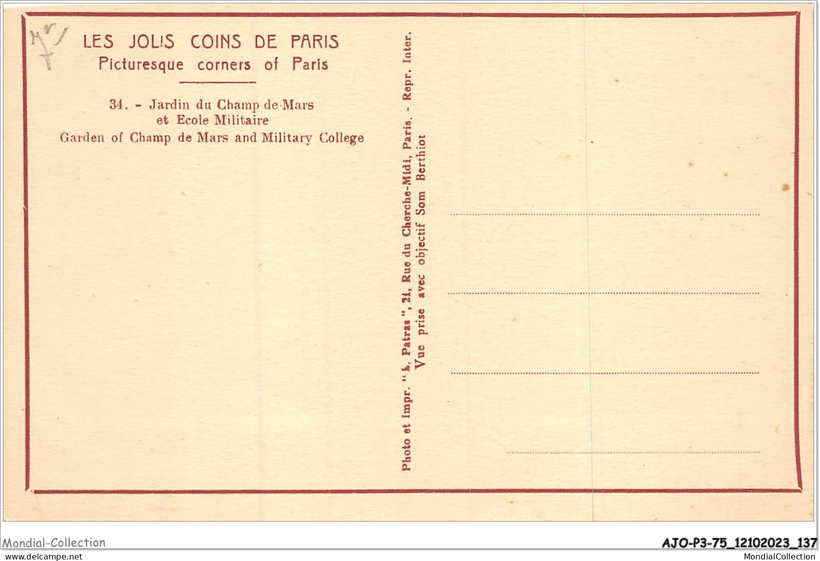 AJOP3-75-0309 - PARIS - Jardin Du Champs De Mars - école Militaire - Cartas Panorámicas