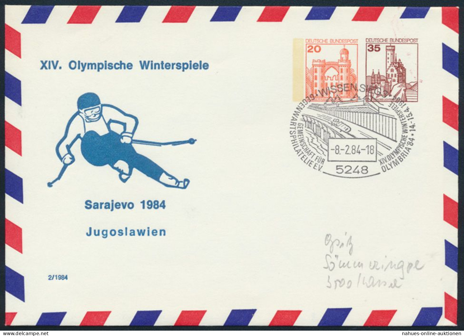 Sport Bund Privatganzsache Olympia Winterspiele Sarajevo SST Wissen Olymbria '84 - Brieven En Documenten