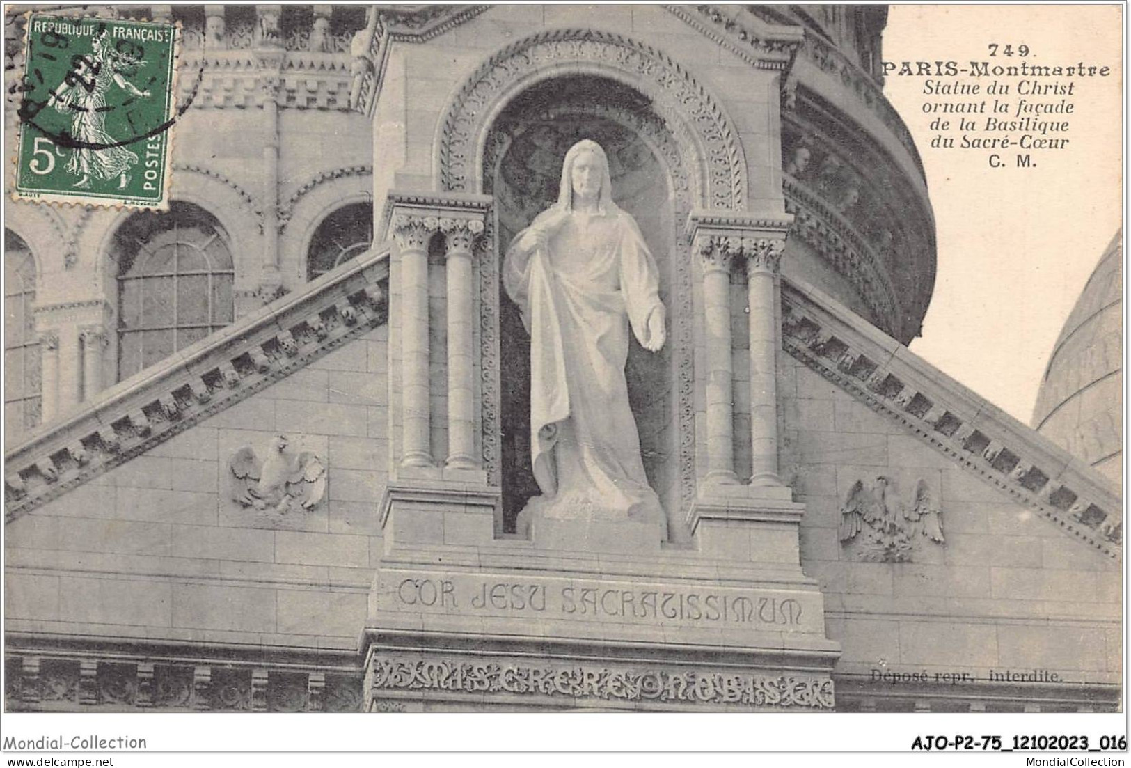 AJOP2-75-0132 - PARIS - Montmartre - Statue Du Christ Ornant La Façade De La Basilique Du Sacré-coeur - Sacré-Coeur