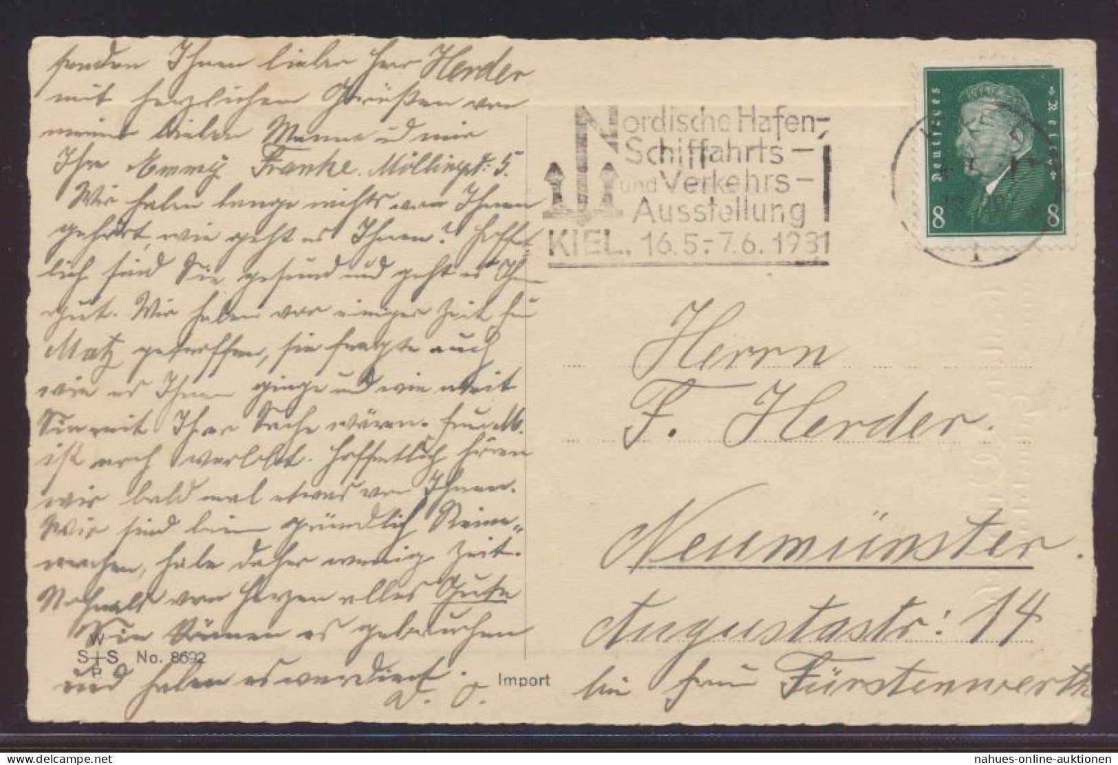 Deutsches Reich EF Präsidenten Masch.-Stempel Kiel Schifffahrt Verkehrs - Cartas & Documentos