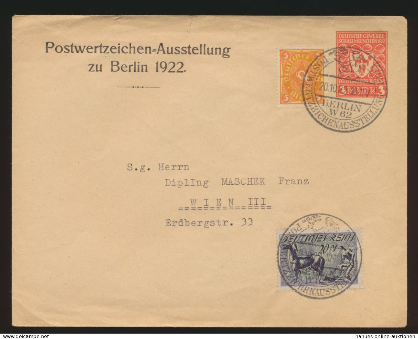 Reich Privatganzsache Infla PU 67 C1 Berlin Postwertzeichen Ausstellung Wien - Other & Unclassified