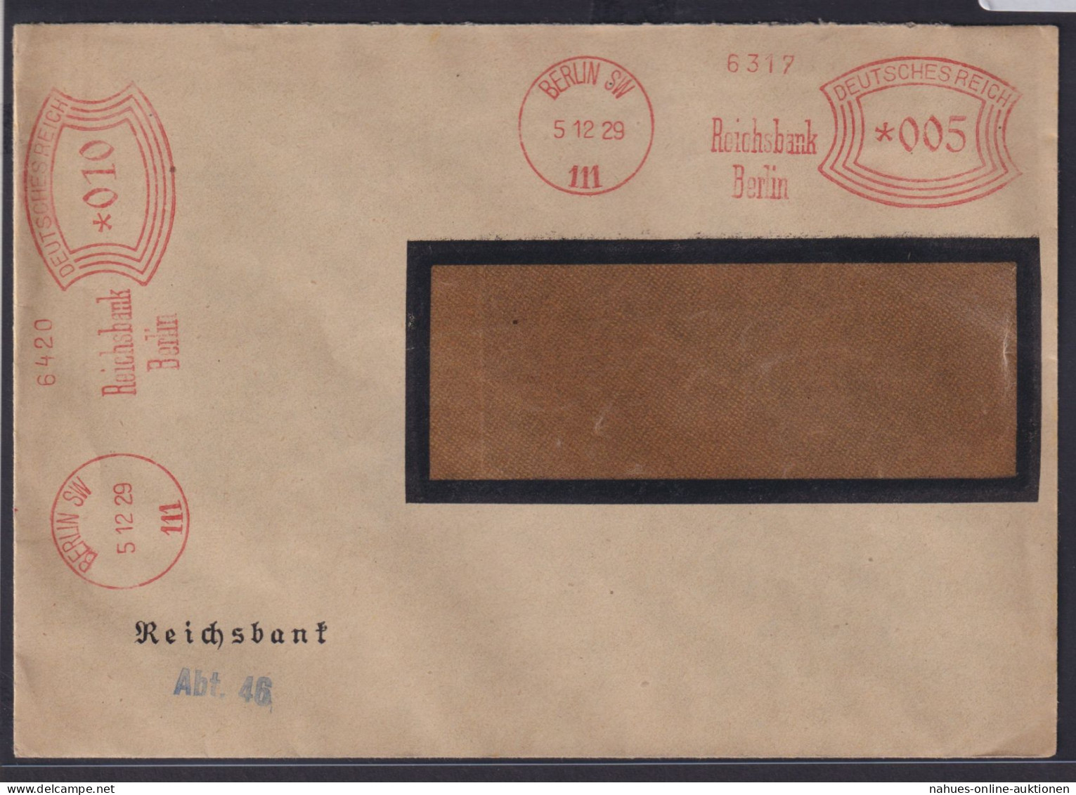 Deutsches Reich Absenderfreistempel AFS Berlin Einmal 005 + 010 Reichsbank - Briefe U. Dokumente