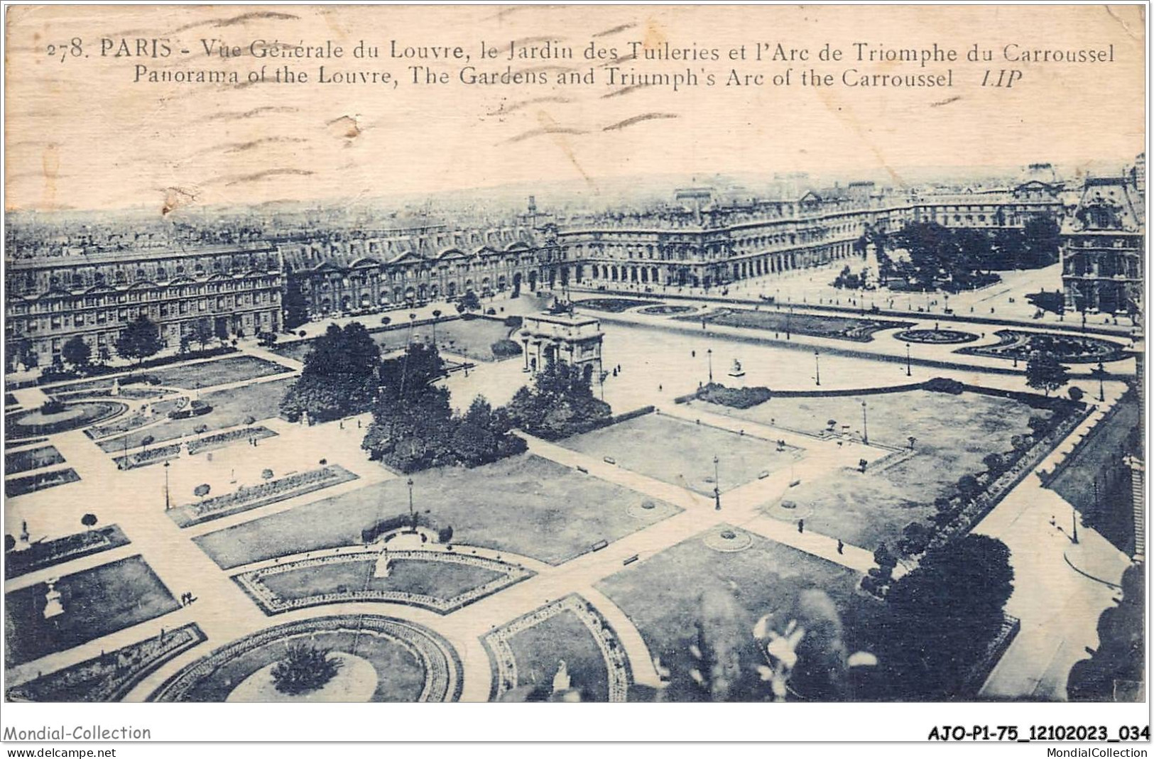 AJOP1-75-0018 - PARIS - Vue Générale Du Louvre - Le Jardin Des Tuileries Et L'arc De Triomphe Du Carroussel - Mehransichten, Panoramakarten