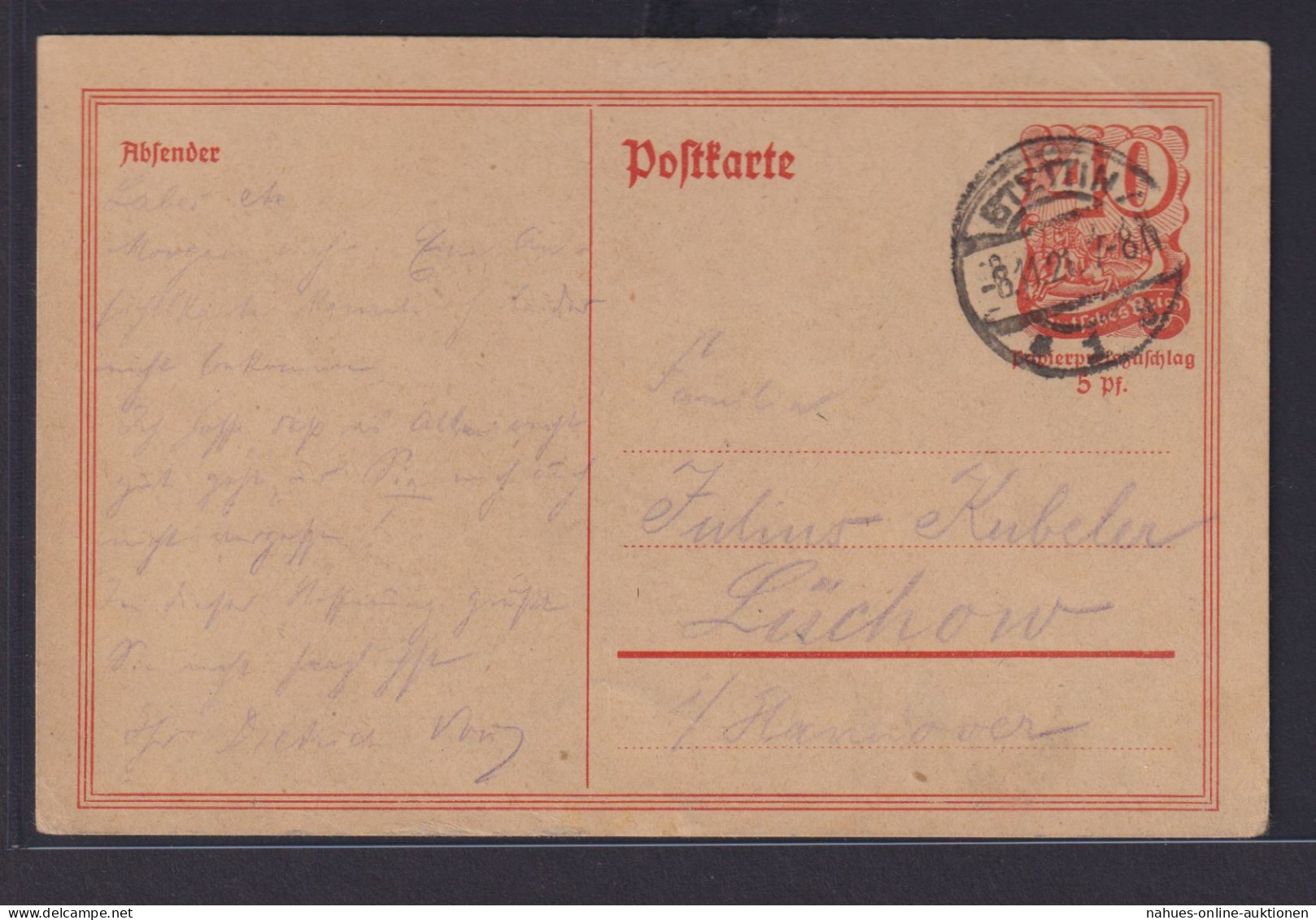 Deitsches Reich Infla Ganzsache 40 Pfg. Postreiter Stettin Nach Lüchow 8.11.1921 - Covers & Documents