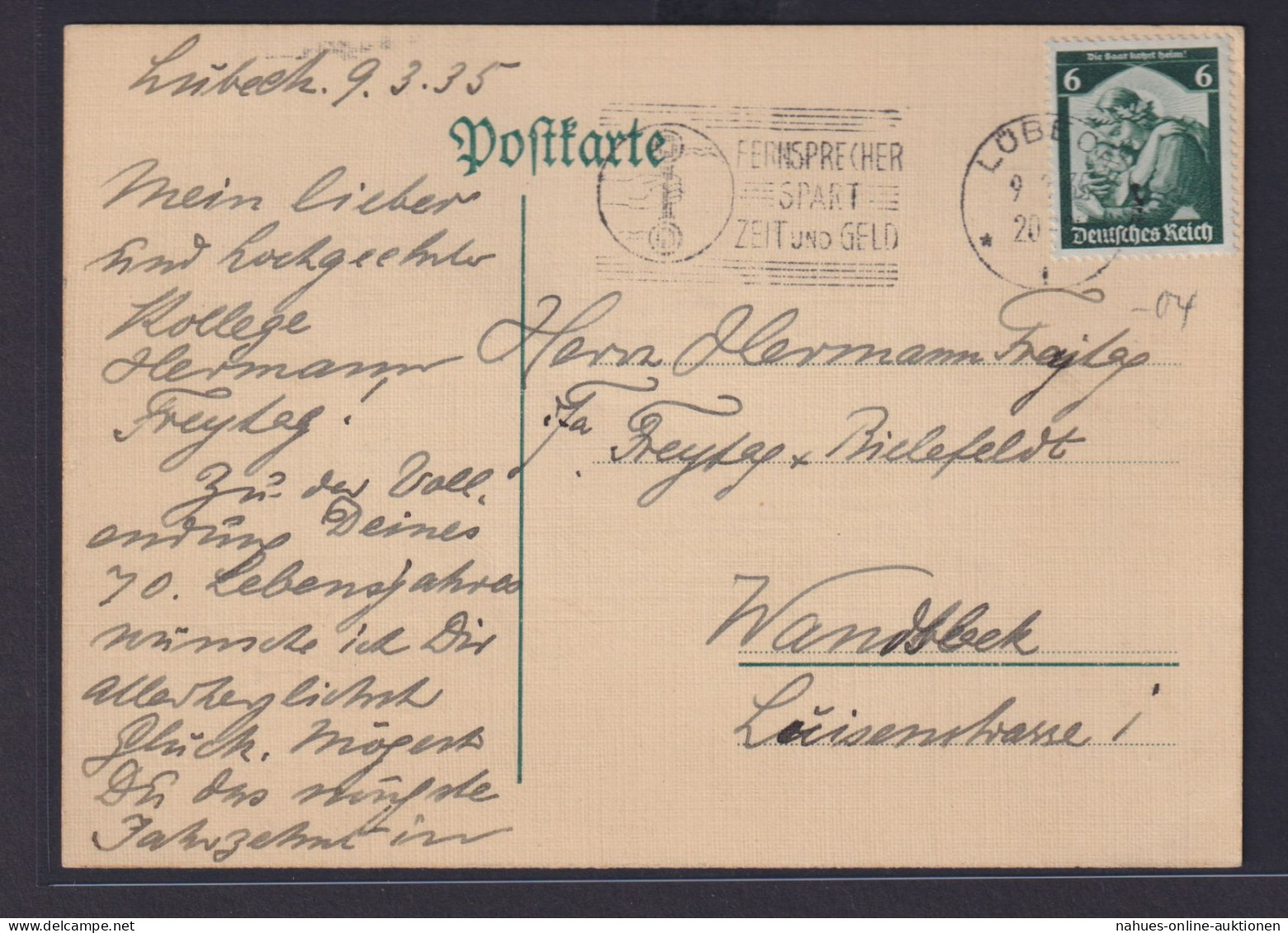 Deutsches Reich Brief Karte EF Post Reklame Fernsprecher Spart Zeit Und Geld - Covers & Documents