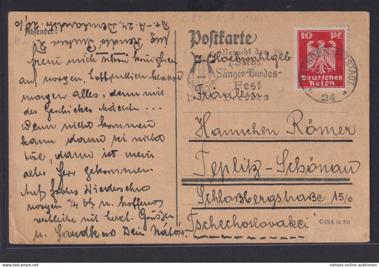 Deutsches Reich Brief Musik Selt. Masch. SST Dresden Altstadt 1. Sängerbundfest - Briefe U. Dokumente