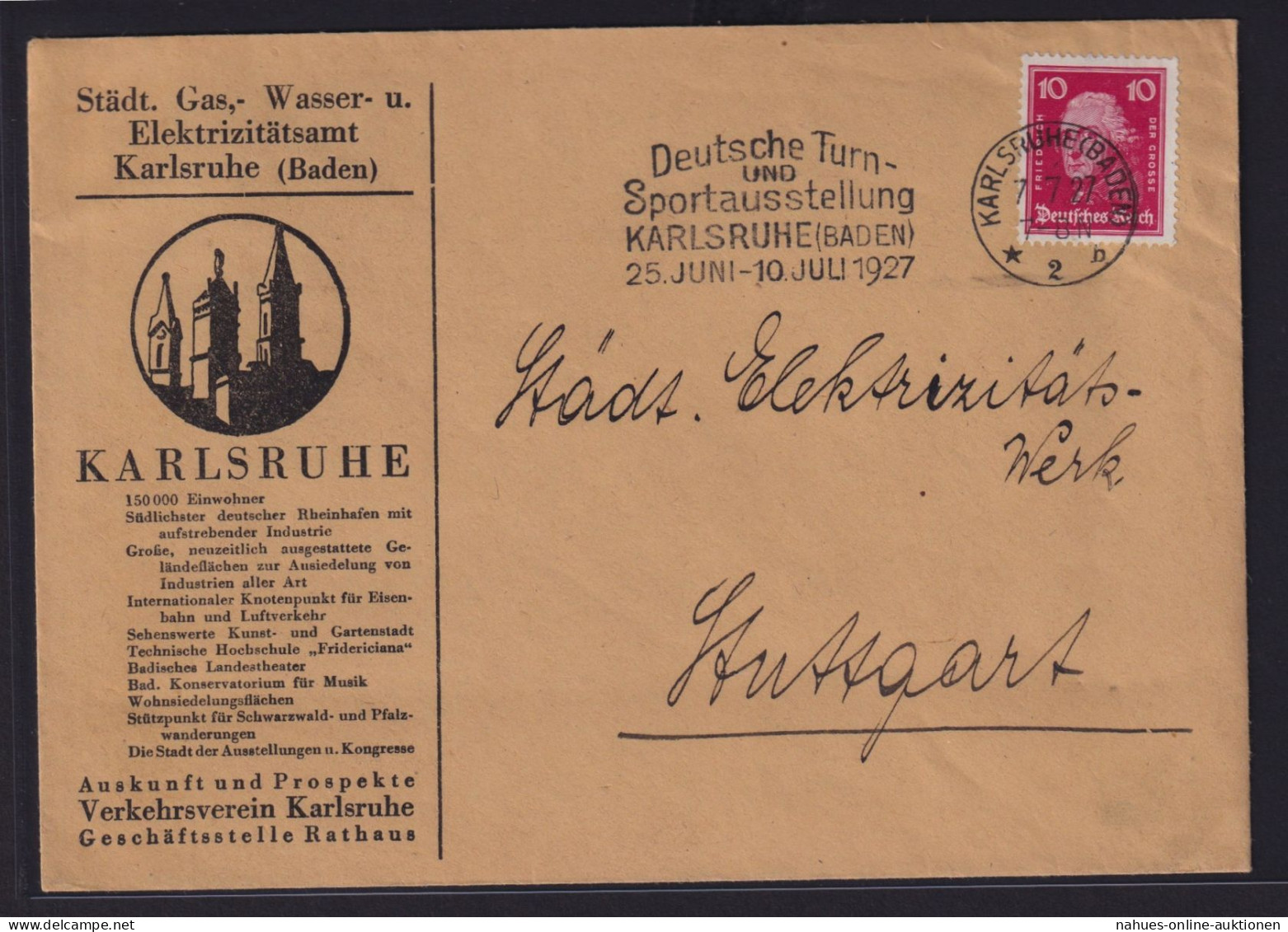 Deutsches Reich Brief Toller Maschinenstempel Karlsruhe Deutsche Turn Sport - - Storia Postale