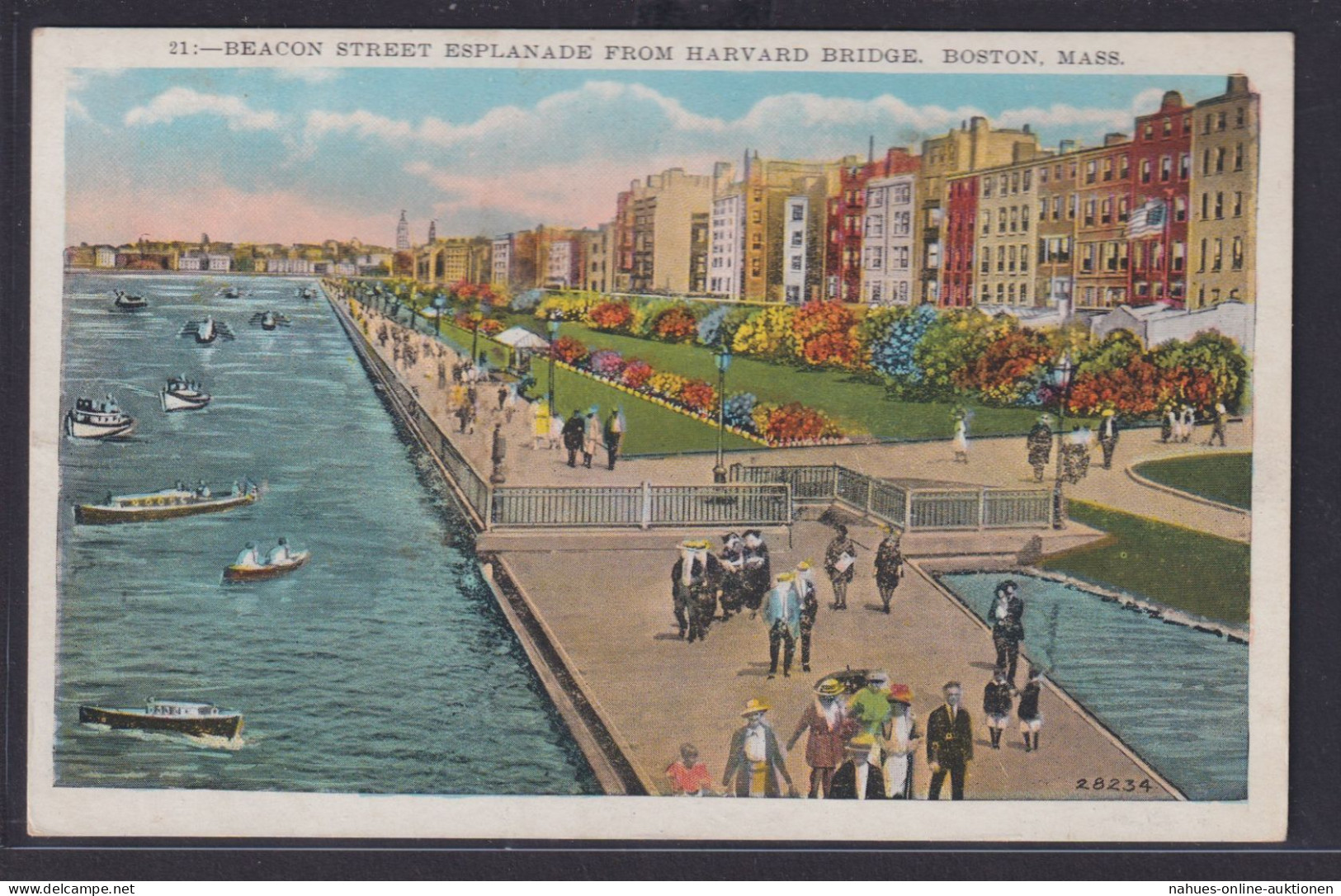 Ansichtskarte Künstlerkarte Boston Massachusetts Beacon Street Meer Promenade - Autres & Non Classés