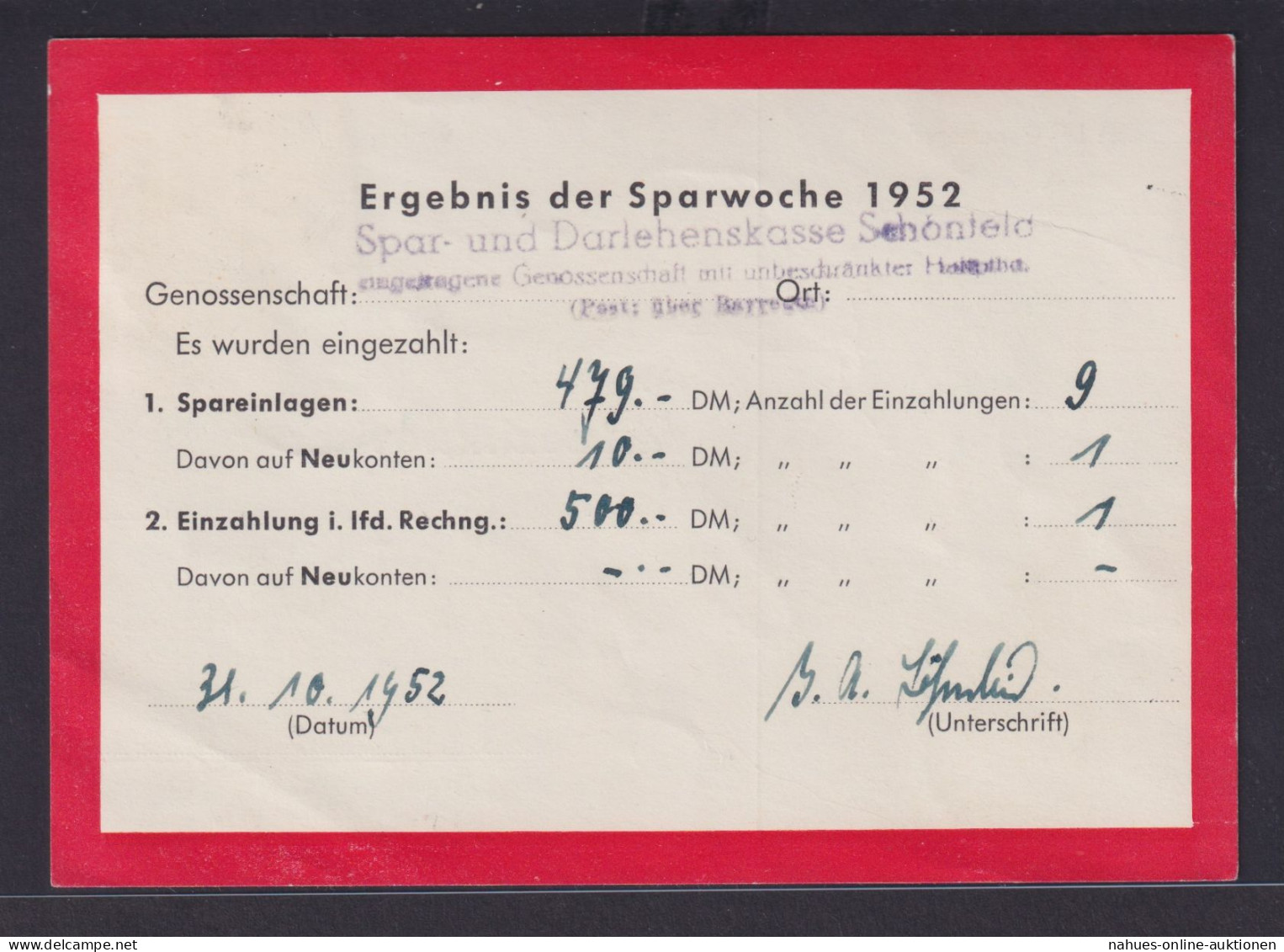 Bund Brief EF 160 Thurn & Taxis Auf Sparwochen Karte Schönfeld Bamberg 3.11.1952 - Covers & Documents