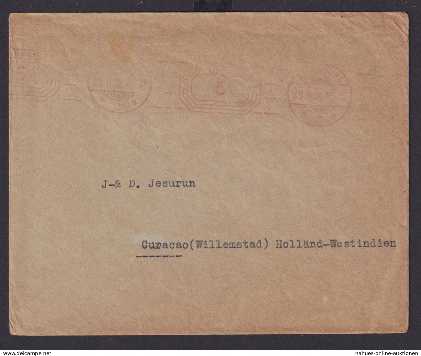 Deutsches Reich Brief AFS Absenderfreistempel Destination Augsburg Curacao - Cartas & Documentos