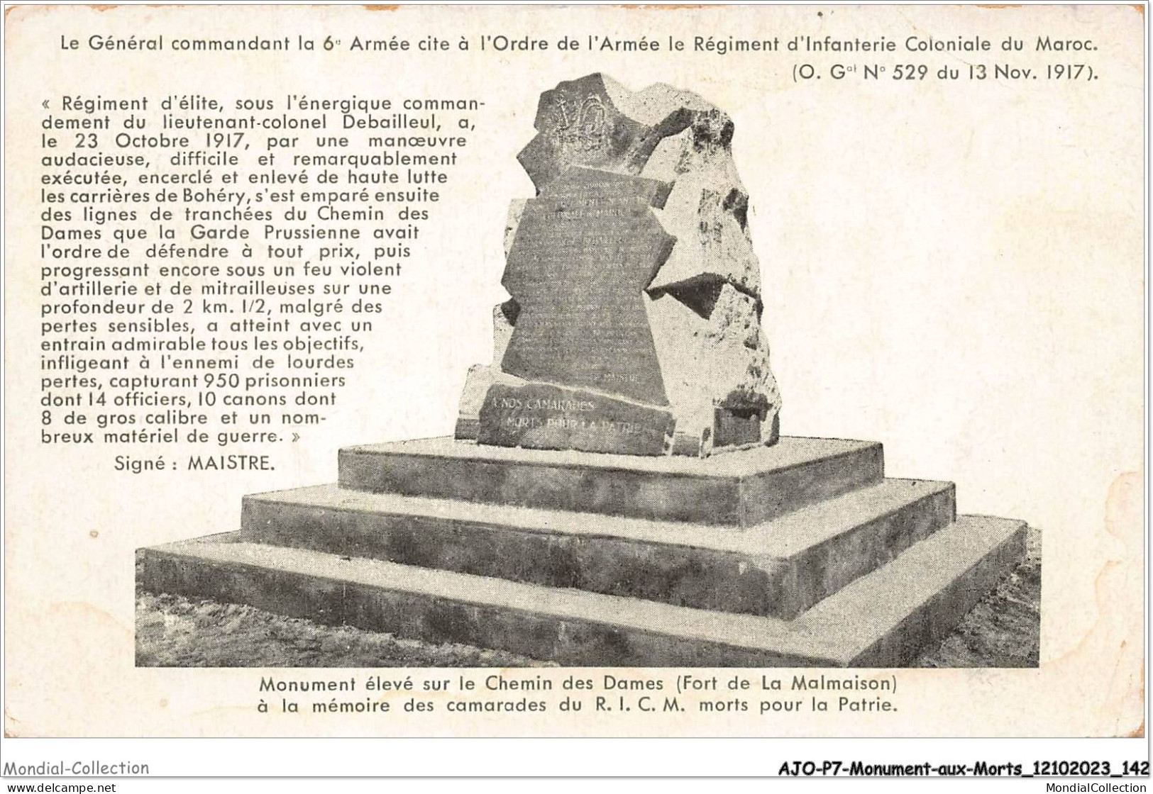 AJOP7-0719 - MONUMENT-AUX-MORTS - Le Général Commanadnt La 6 Aemée à L'ordre De L'armée  - War Memorials