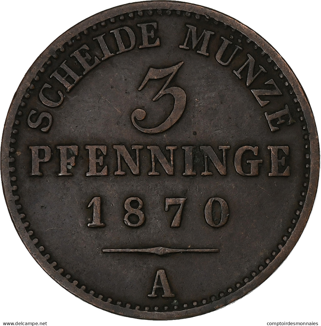 Allemagne, PRUSSIA, Wilhelm I, 3 Pfenninge, 1870, Berlin, Cuivre, TTB+, KM:482 - Small Coins & Other Subdivisions