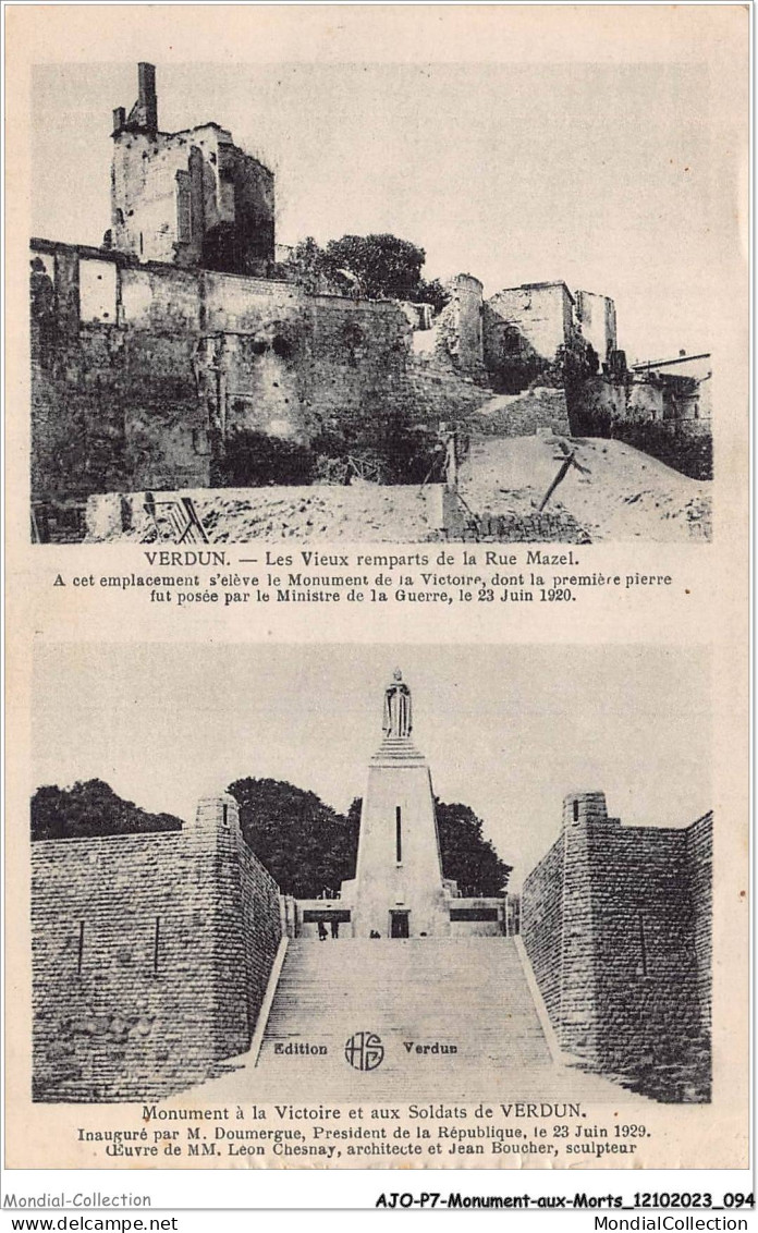 AJOP7-0695 - MONUMENT-AUX-MORTS - Verdun - Les Vieux Remparts De La Rue Mazel - War Memorials