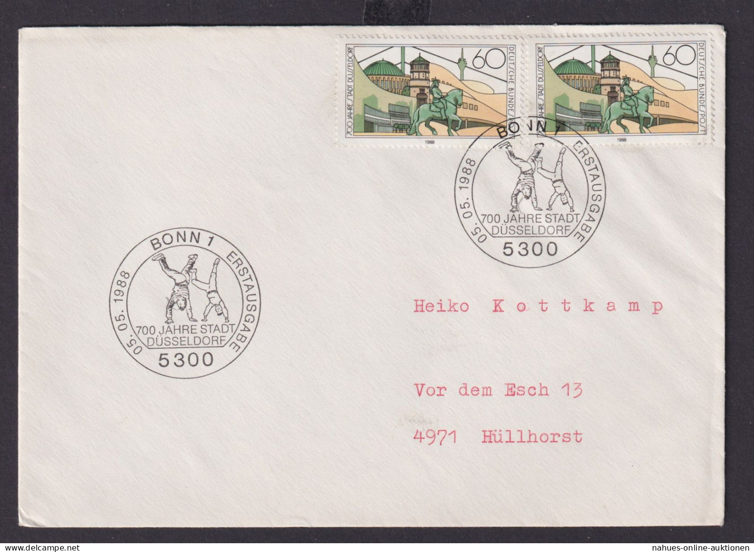 Bund Brief MEF Bonn 700 Jahre Düsseldorf Als FDC Nach Hüllhorst 5.5.1988 - Storia Postale