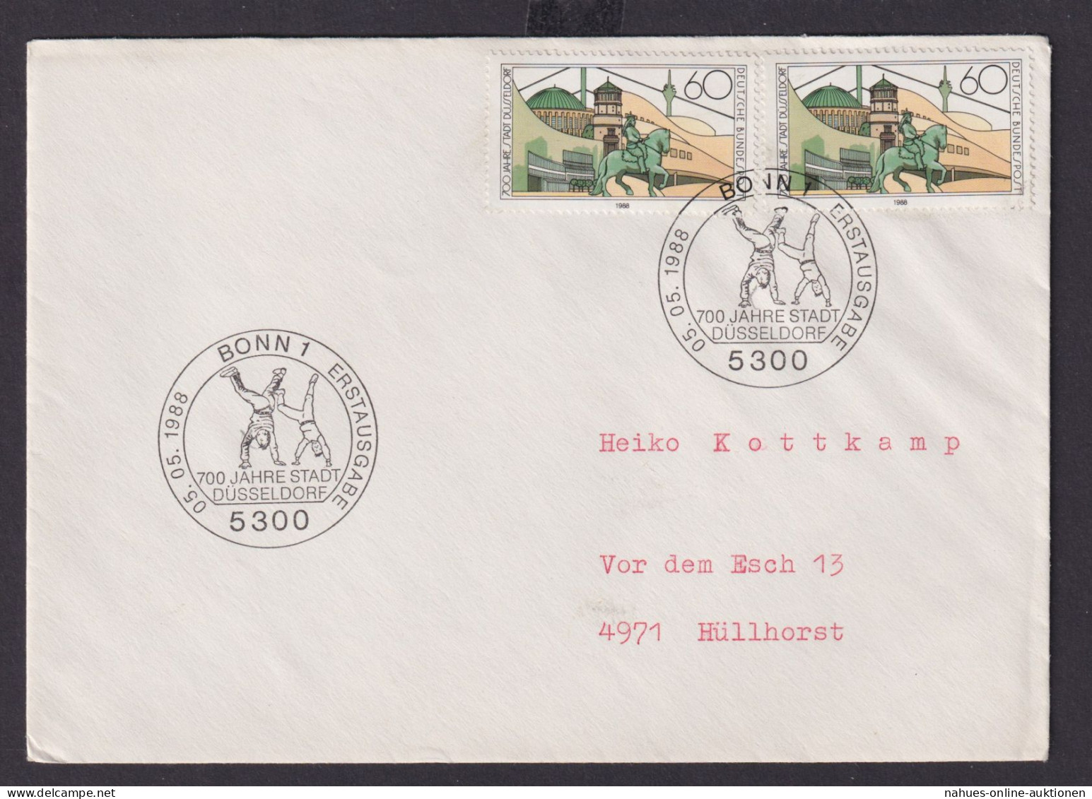 Bund Brief MEF Bonn 700 Jahre Düsseldorf Als FDC Nach Hüllhorst 5.5.1988 - Covers & Documents