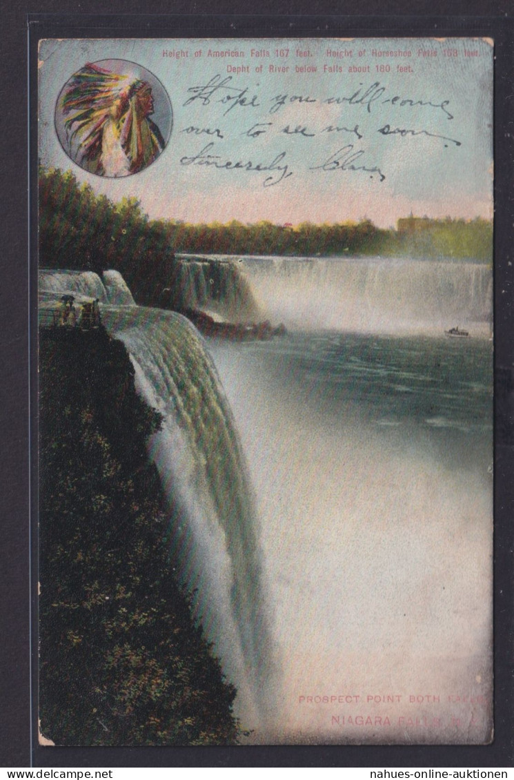 Ansichtskarte Indianer Künstlerkarte Niagara Wasserfälle Heigh Of American Falls - Sonstige & Ohne Zuordnung