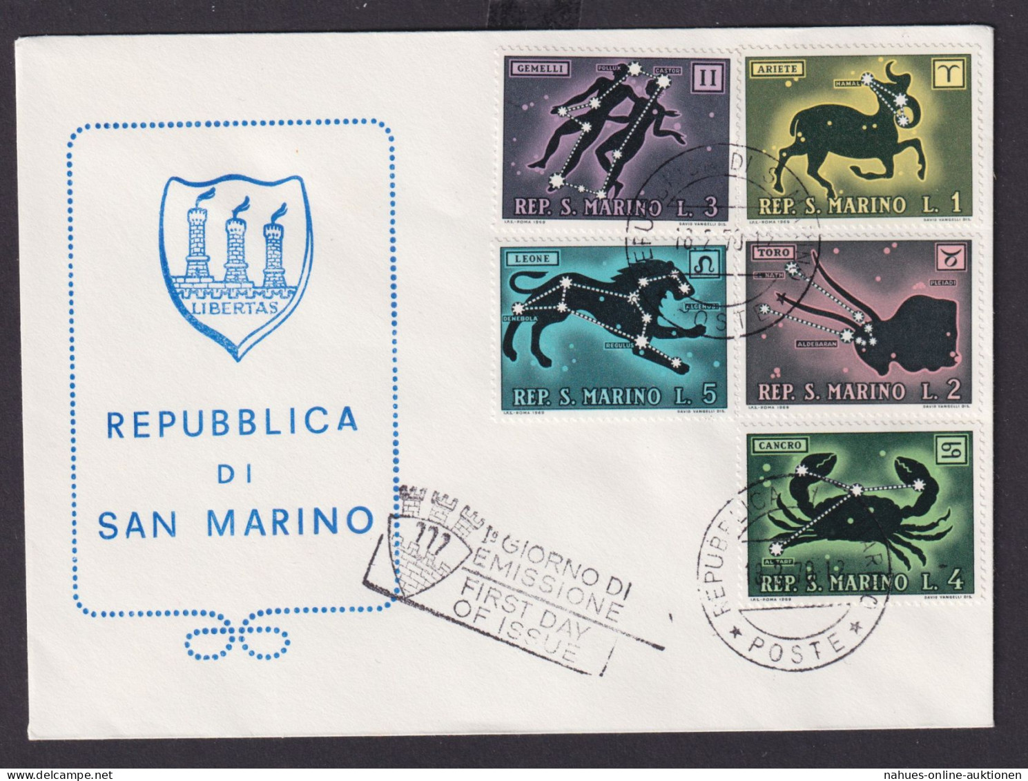 San Marino Brief Sternkreiszeichen FDC 18.2.1970 - Covers & Documents