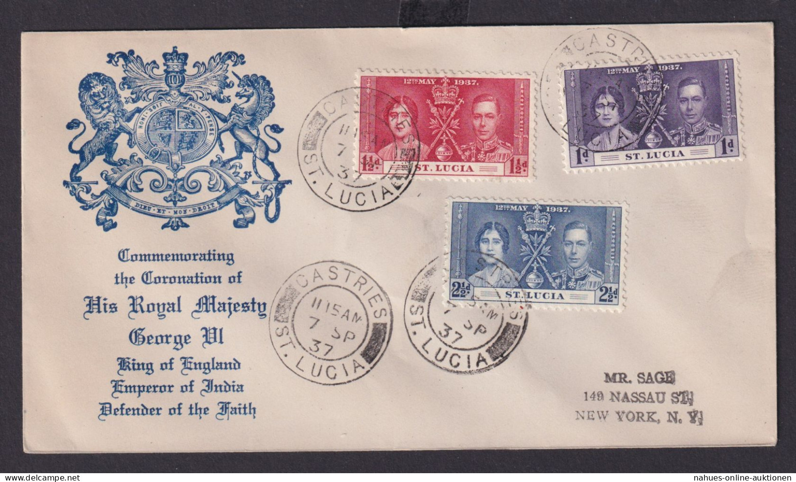 St. Lucia Britische Kolonien Karibik Brief Castries Nach New York USA Krönung - St.Lucia (1979-...)