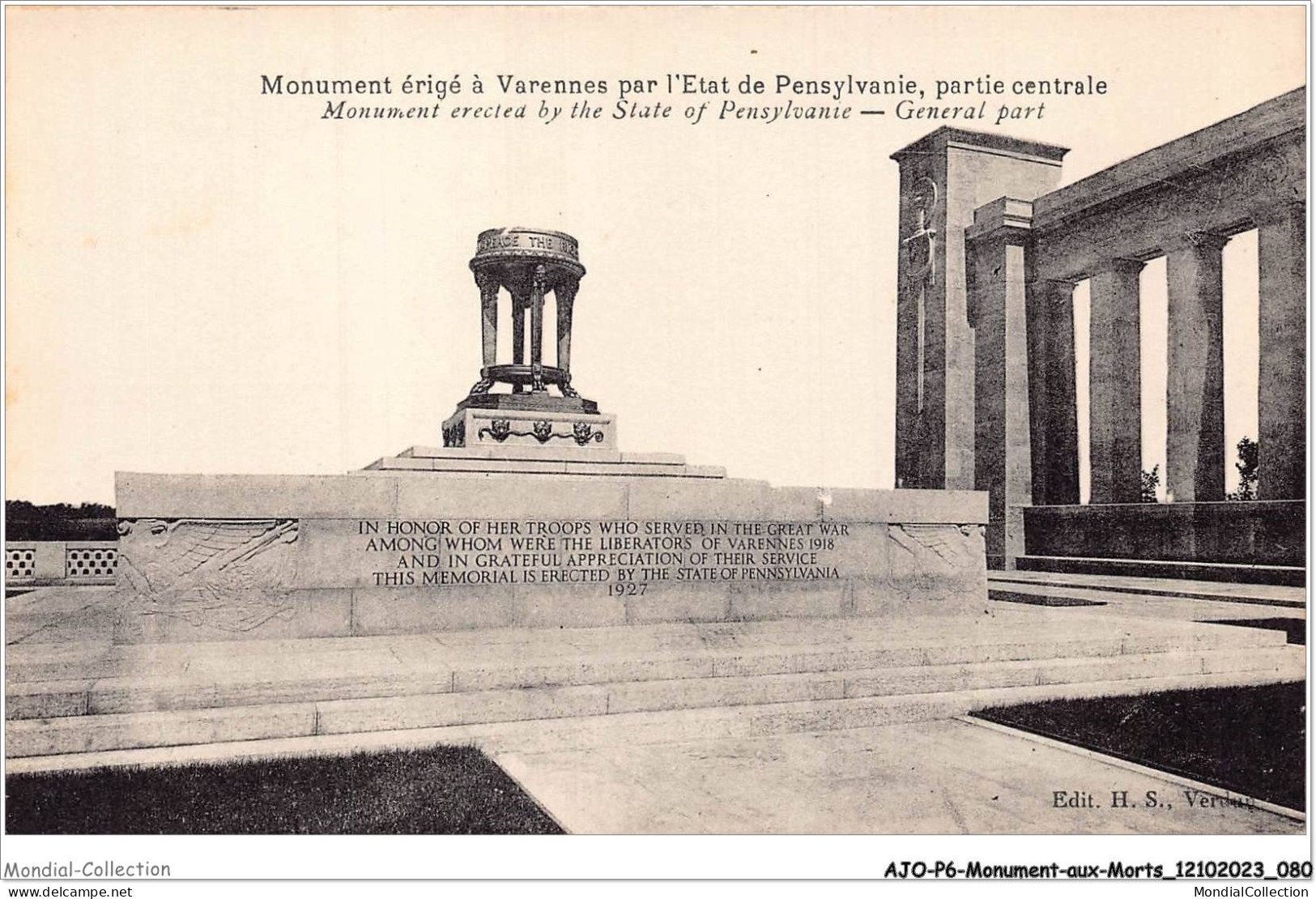 AJOP6-0549 - MONUMENT-AUX-MORTS - Monument érigé à Varennes Par L'etat De Pensylvanie - Partie Centrale - Oorlogsmonumenten