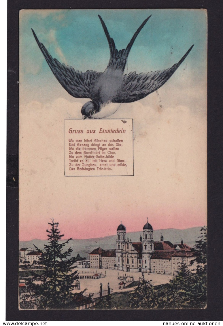 Ansichtskarte Einsiedeln Schweiz Brieftaube Spruch Künstlerkarte Nach Belfort - Other & Unclassified