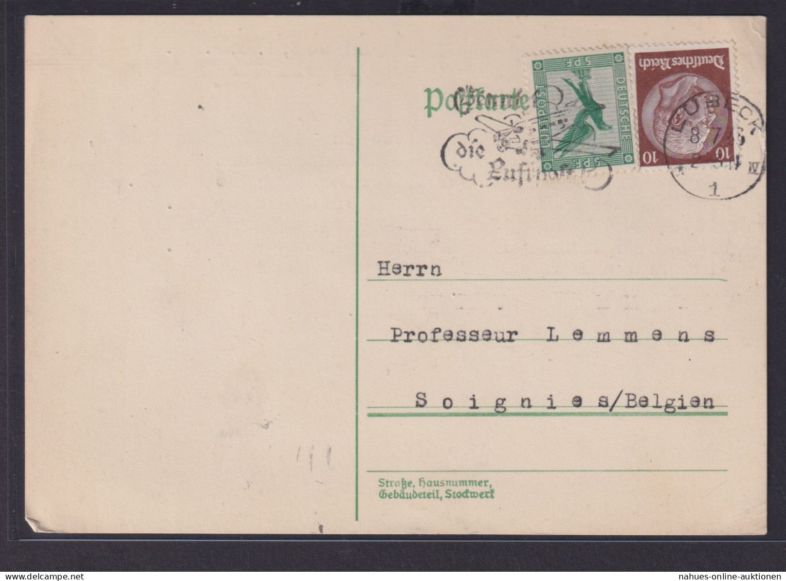 Deutsches Reich Brief MIF Flugpost Hindenburg Mit Luftpost Werbestempel Lübeck - Briefe U. Dokumente