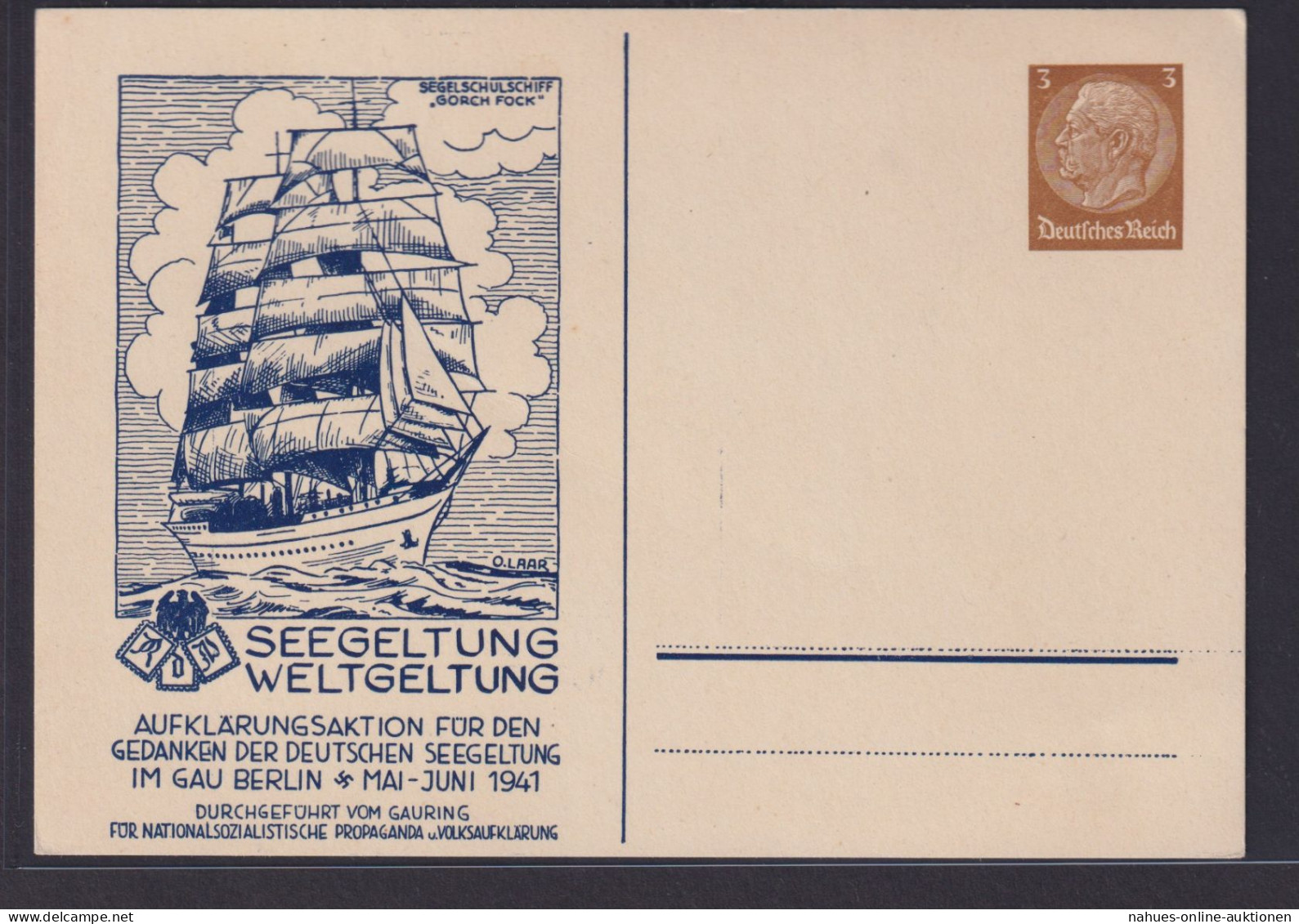 Briefmarken Deutsches Reich Privatganzsache Gorch Fock Seegeltung Weltgeltung - Other & Unclassified