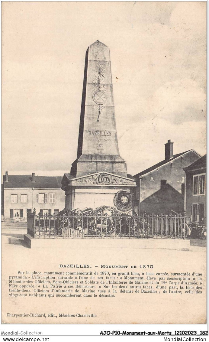 AJOP10-1114 - MONUMENT-AUX-MORTS - Bazeilles - Monument De 1870 - War Memorials