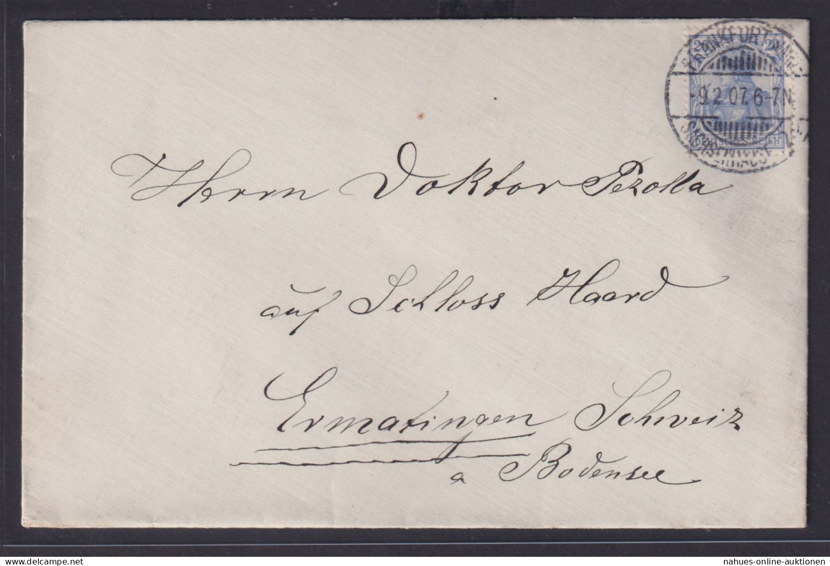 Deutsches Reich Brief EF 20 Pfg. Germania Destination Frankfurt Nach Ermatingen - Storia Postale