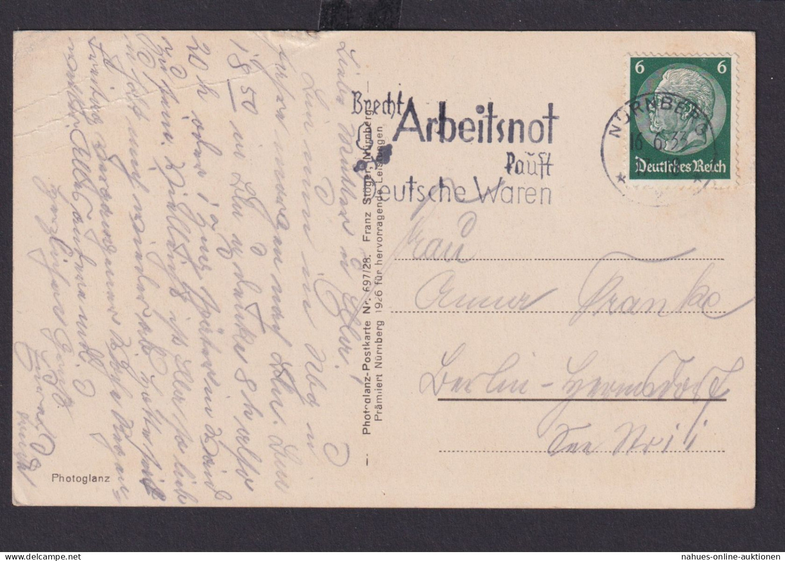 Deutsches Reich Drittes Reich Ansichtskarte SST Brecht Arbeitsnot Kauft Deutsche - Storia Postale