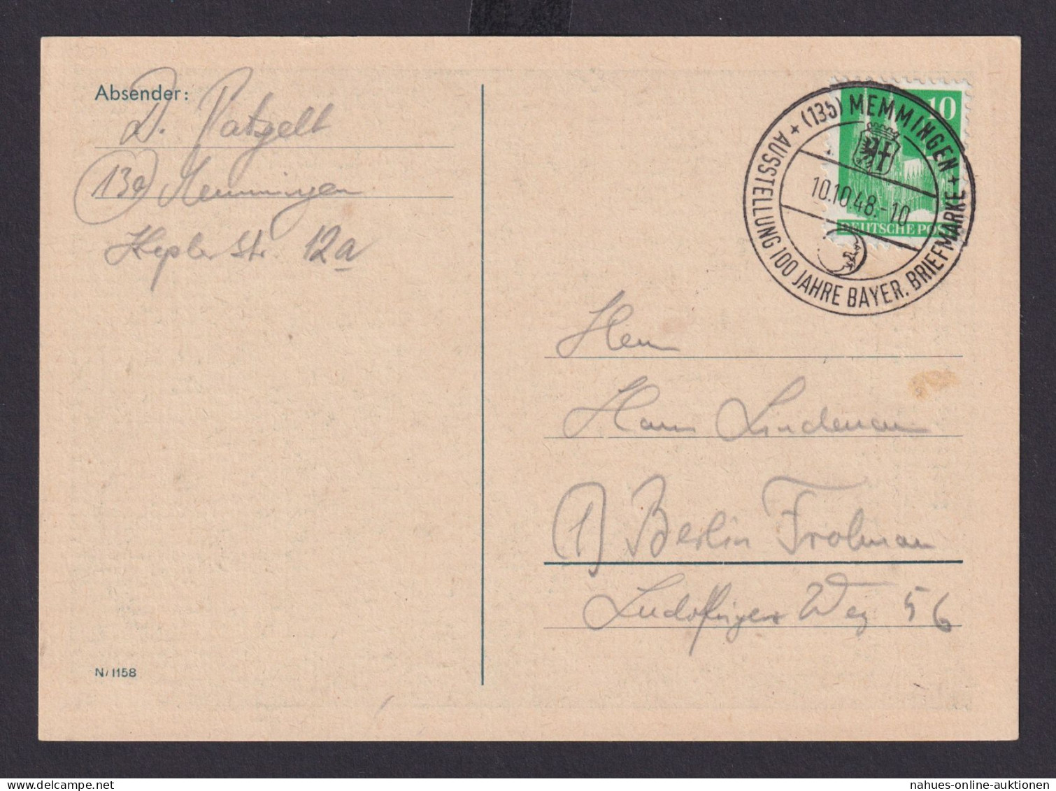 Philatelie Bizone Brief 100Jahre Briefmarken Bayern Tolle Anlaßkarte Memmingen - Cartas & Documentos