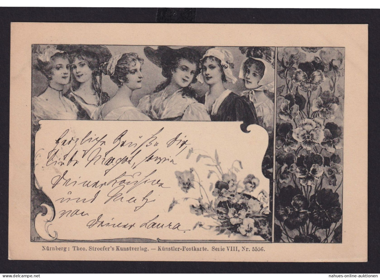 Ansichtskarte Künstlerkarte Signiert JH Frauen Tracht Blumen Gemalt Ab Bernburg - Unclassified