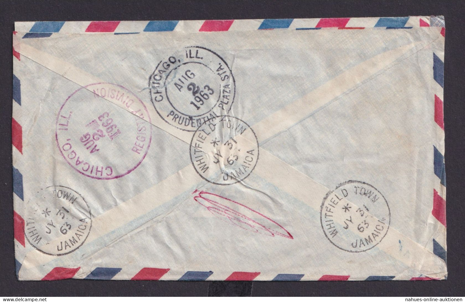 Jamaica Flugpost Brief Aufdruck Queen Elisabeth Whitfield Town Chicago Illinois - Jamaica (1962-...)