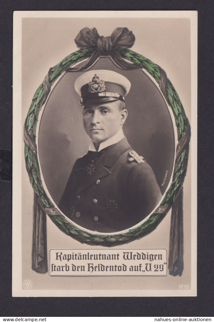 Ansichtskarte Kapitänleutnant Weddigen U-Boot Komandant 1. Weltkrieg - War 1914-18