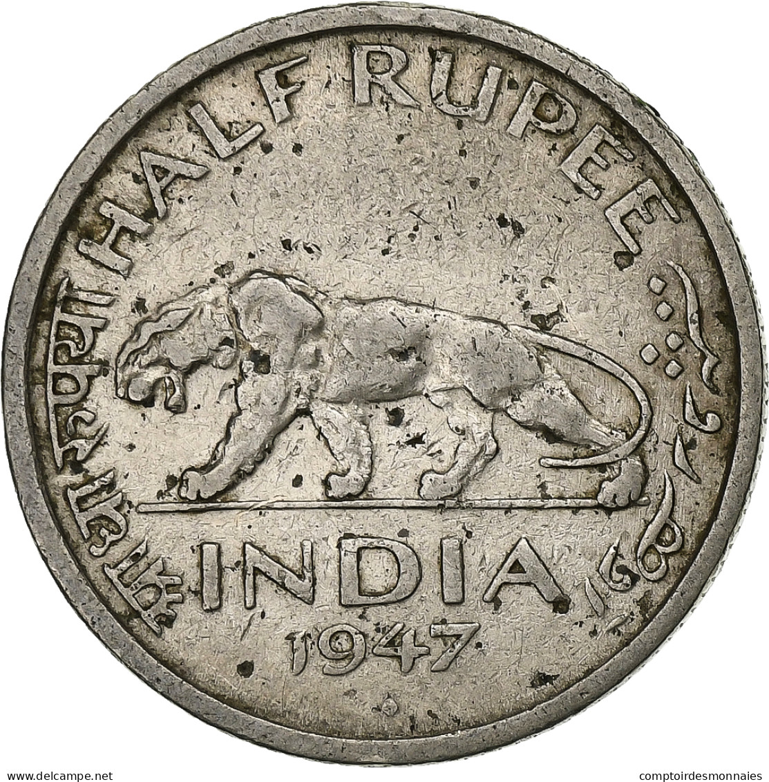 République D'Inde, 1/2 Rupee, 1947, Mumbai, Cupro-nickel, TTB+, KM:Pn5 - Inde