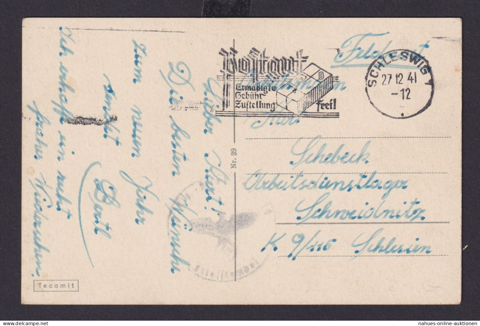 Postsache Deutsches Reich Drittes Reich Karte SST Postamt Ermäßigte Gebühr Ab - Storia Postale